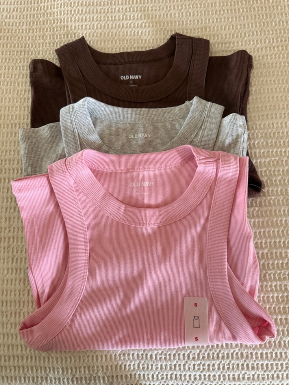 Old Navy Ribbed Tank Trio - Pink, Brown, Gray